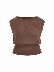 Knit Boat Neck Hollow Out Top Curve & Plus
