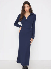 Collar V-neck Ruched Maxi Dress