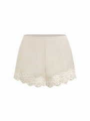 Satin Mid Rise Lace Trim Shorts