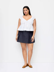 Denim Mid Rise Buckle Mini Skirt With Belt Curve & Plus
