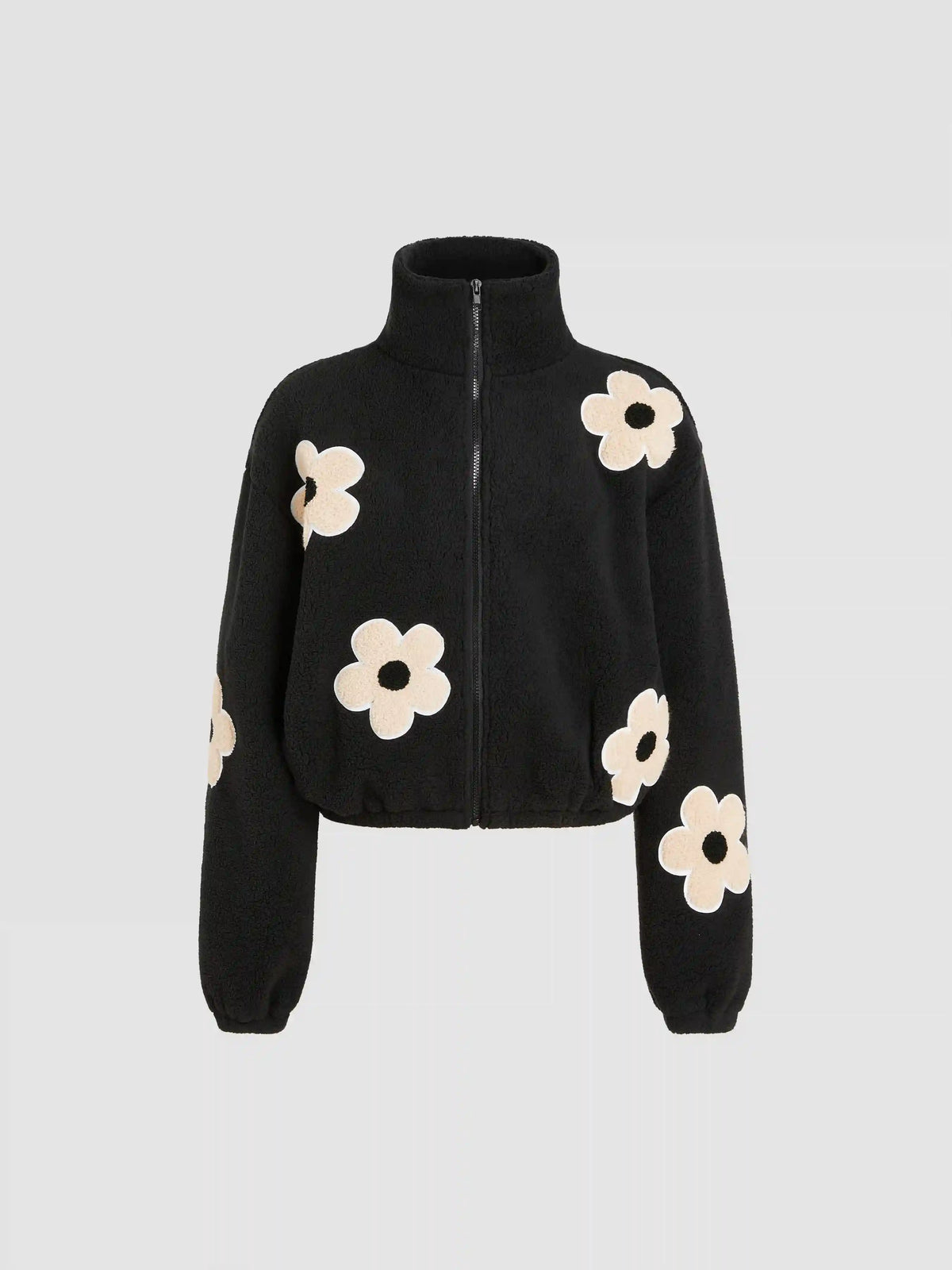 Floral Fleece Zipper Front Jacket