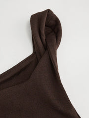 Boat Neck Ruched Asymmetrical Hem Wide Leg Jumpsuit