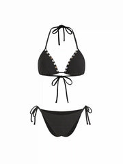 Ribbed Shell  Button Side-Tie Triangle Bikini Set
