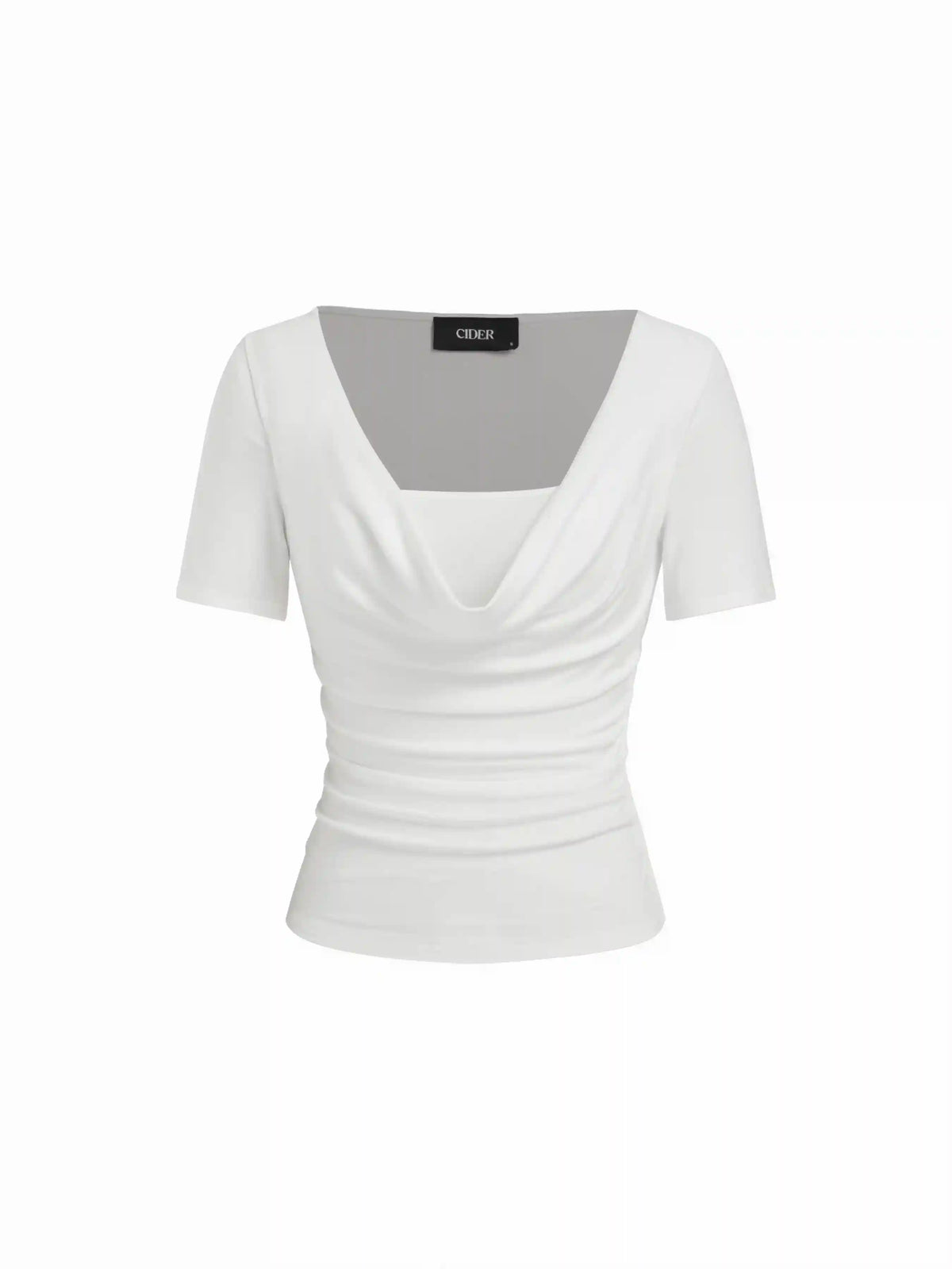 High Stretch Cowl Neck Ruched Short Sleeve Top