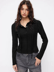 Knit Hooded Drawstring Cinched Waist Long Sleeve Top