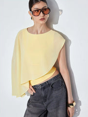 Boat Neck Asymmetrical Draped Tank Top