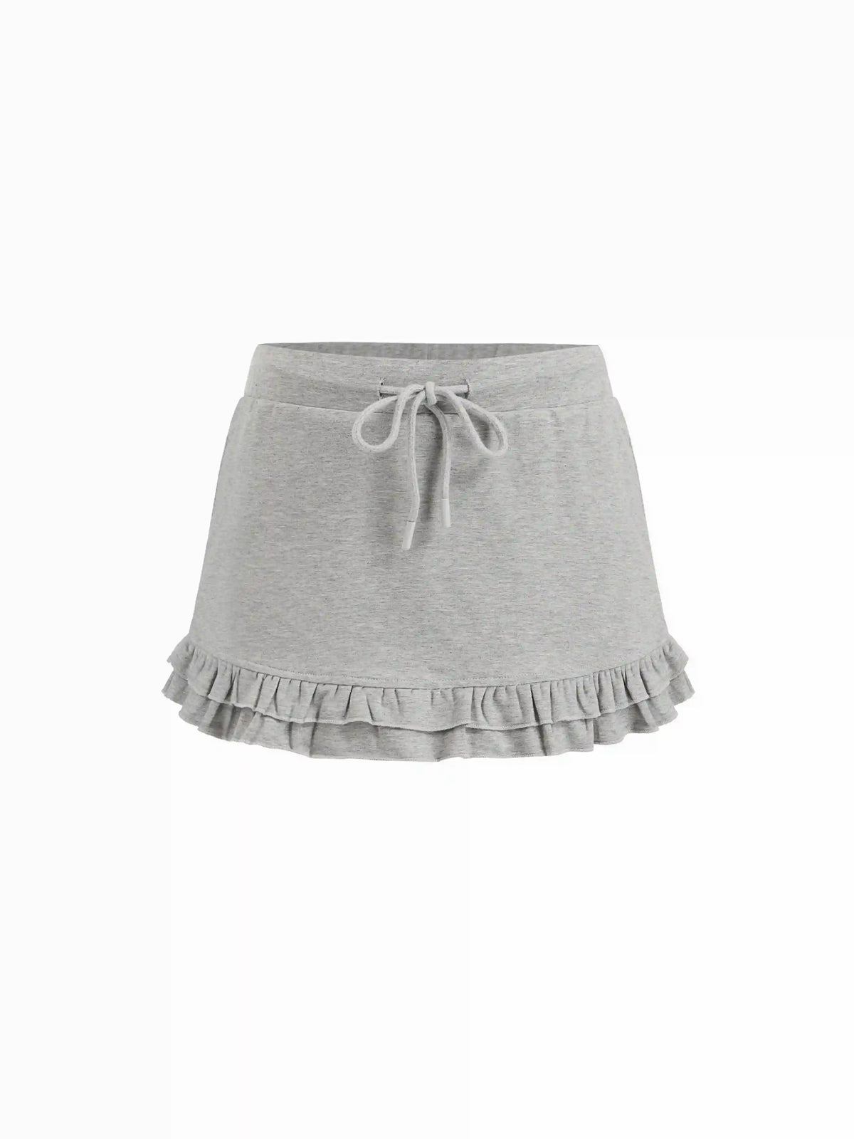 Cotton-blend Low Rise Ruffled Drawstring Bodycon Mini Skirt