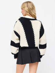 Knit V-neck Striped Tie Front Cardigan