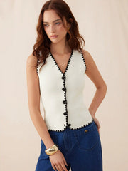 Knit Button Up V-neck Vest