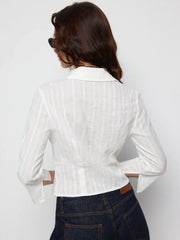 Cotton Textured Shirred Waist Short Sleeve Blouse