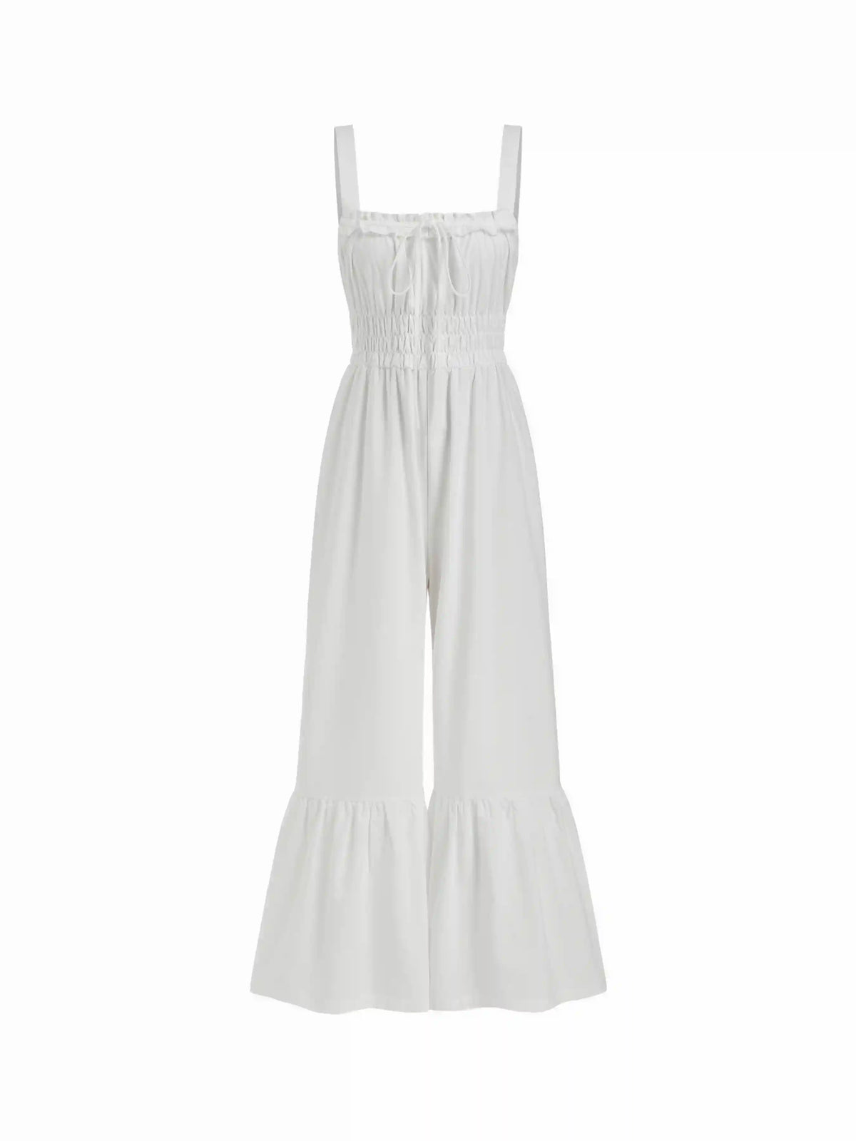Square Neck Tie Front Ruched Jumpsuit