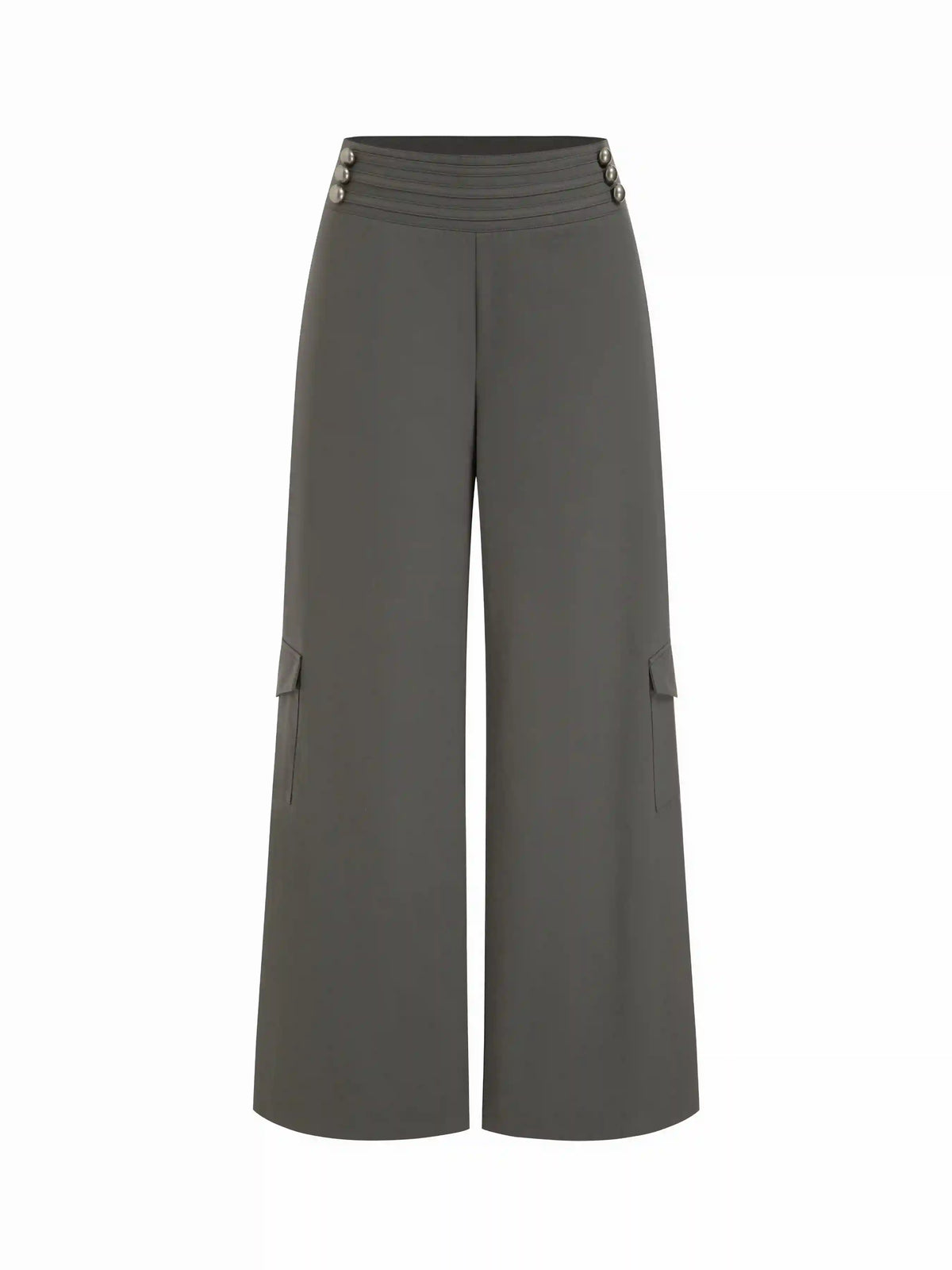 Cotton Mid Rise Cargo Metal Detail Wide Leg Trousers Oversized