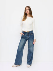 Boat Neck Button Long Sleeve Top