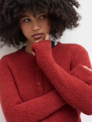 Wool-blend Knit Round Neckline Button Cardigan