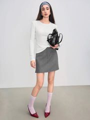 Round Neck Cut Out Solid Long Sleeve Top