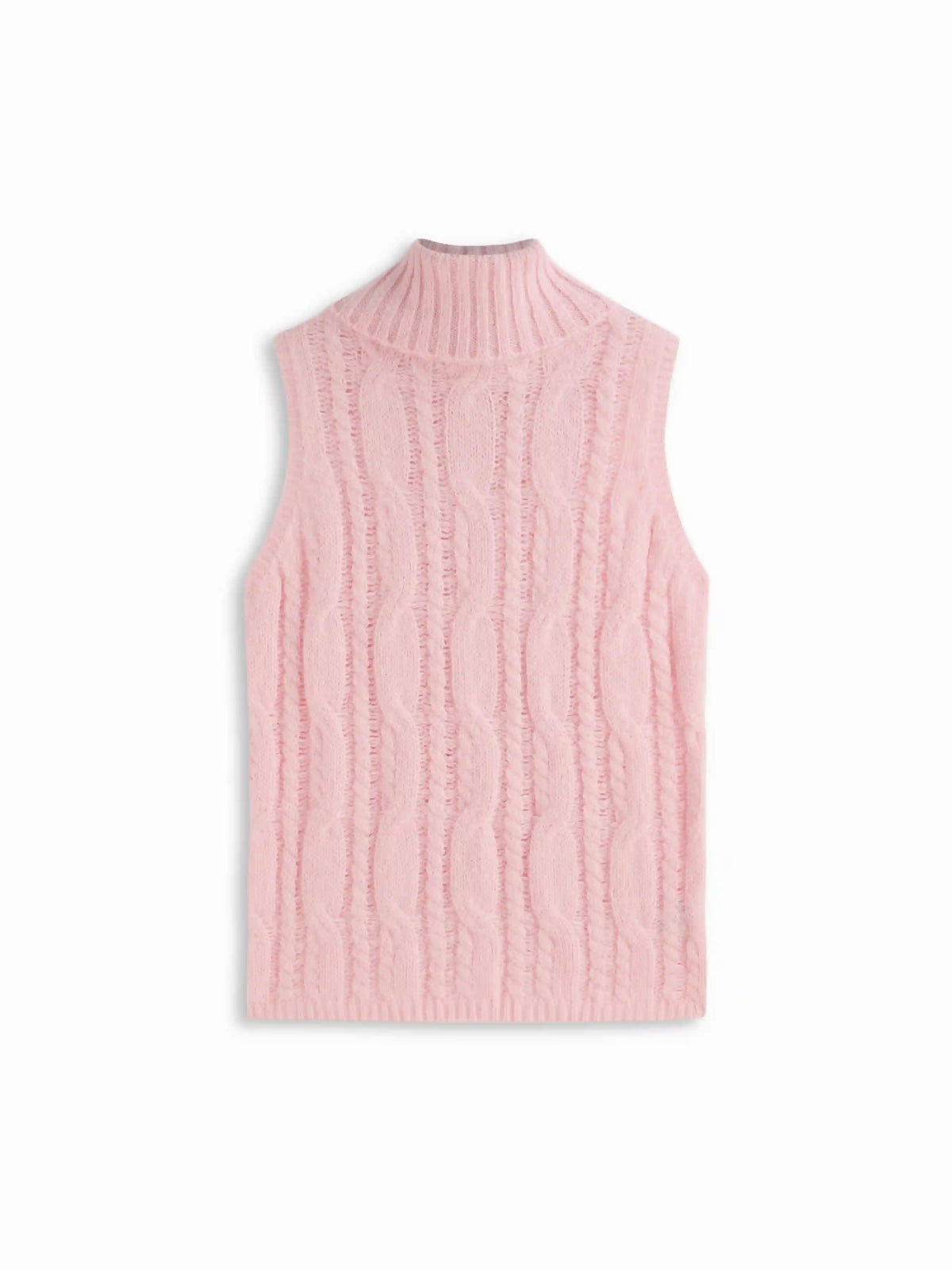 Cable Knit High Neck Oversize Longline Vest