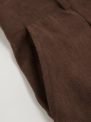 Corduroy High Rise Solid Pleated Double Button Pocket Wide Leg Trousers