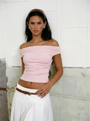 Off-shoulder Ruched Zipper Crop Top