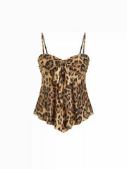 Leopard Print Twist Knotted Cami Top