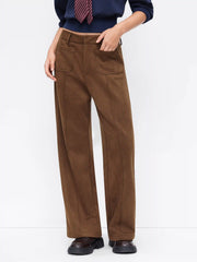 Suede Mid Rise Straight Leg Trousers