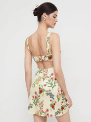 Square Neck Floral & Fruit Graphic Mini Dress