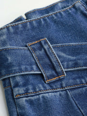 High Waist Solid Bowknot Wide Leg Jeans