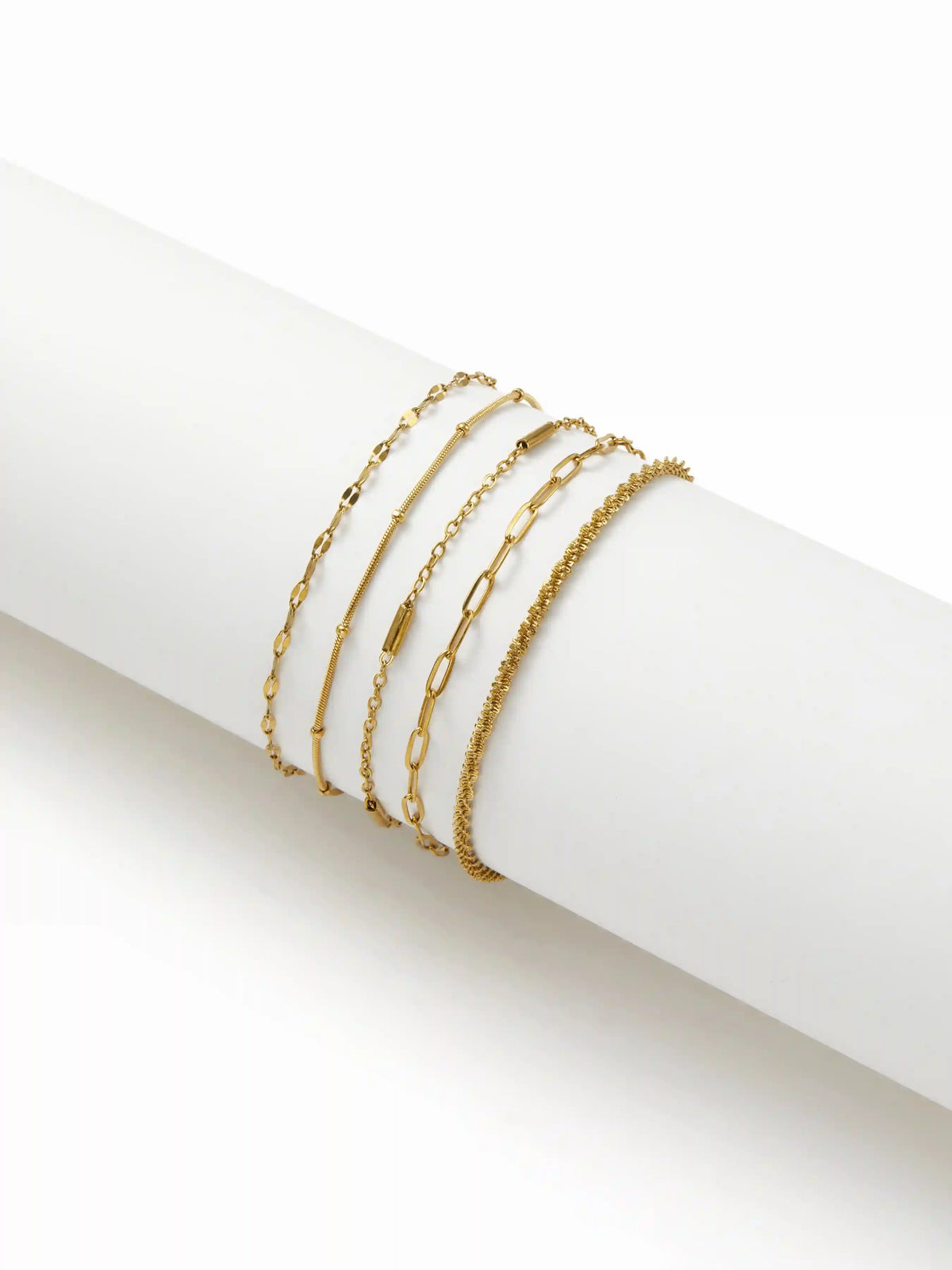5 PCS 18K GOLD PLATED STAINLESS STEEL CHAIN BRACELET SET