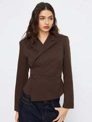 Collar Wrap Button Tie Back Blazer