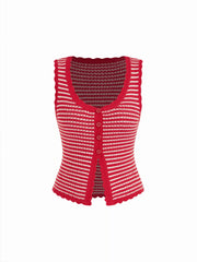Knit Striped Scallop Trim Tank Top & Mid Rise Drawstring Straight Leg Shorts Set