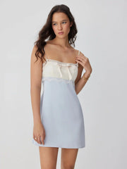 Satin High Rise Lace Trim Bowknot Cami Mini Nightdress