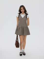 Gingham V-neck Mini Dress With Bowknot Tie Straps