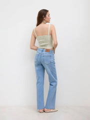 Cotton Sweetheart Stripe Split Shirred Cami Top