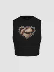 Punk Rabbit Graphic Round Neckline Ruched Crop Tank Top