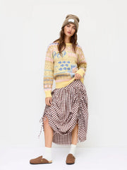 Knit Fish & Shell Pattern Colorblock Oversized Sweater