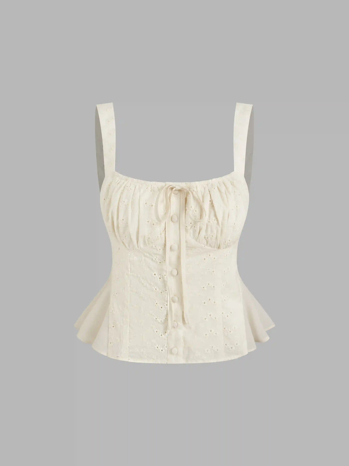 Cotton Square Neck Broderie Anglaise Knotted Ruffle Tank Top
