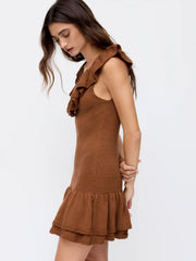 Knit V-neck Ruffle Layered Mini Dress
