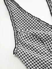 Halter Neckline Gingham Tie Back Midi Dress