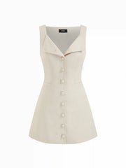 Linen-blend Braided Button Back Belt Square Neck Mini Dress