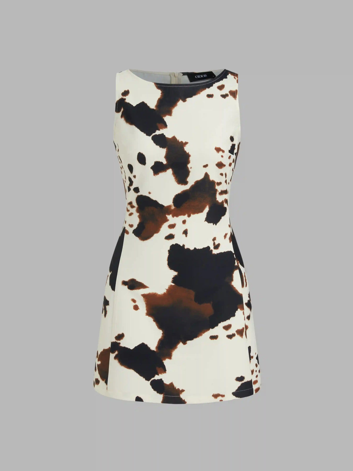 Boat Neck Leopard Print Zipper Mini Dress
