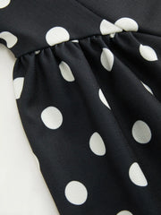Boat Neck Knotted Polka Dot Backless Mini Dress