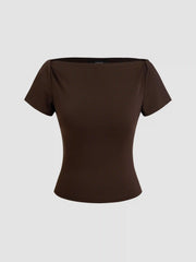Boat Neck Twist Split Sleeve Top