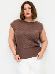 Knit Boat Neck Hollow Out Top Curve & Plus