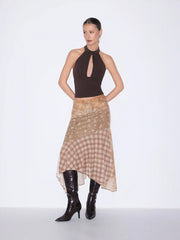 Mesh Floral Asymmetrical Hem Split Maxi Skirt