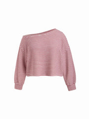 Cotton-blend Asymmetrical Neck Striped Oversized Sweatshirt Curve & Plus