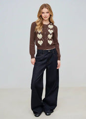 Knit Argyle Heart Pattern Button Cardigan