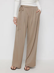Mid Rise Drawstring Straight Leg Trousers