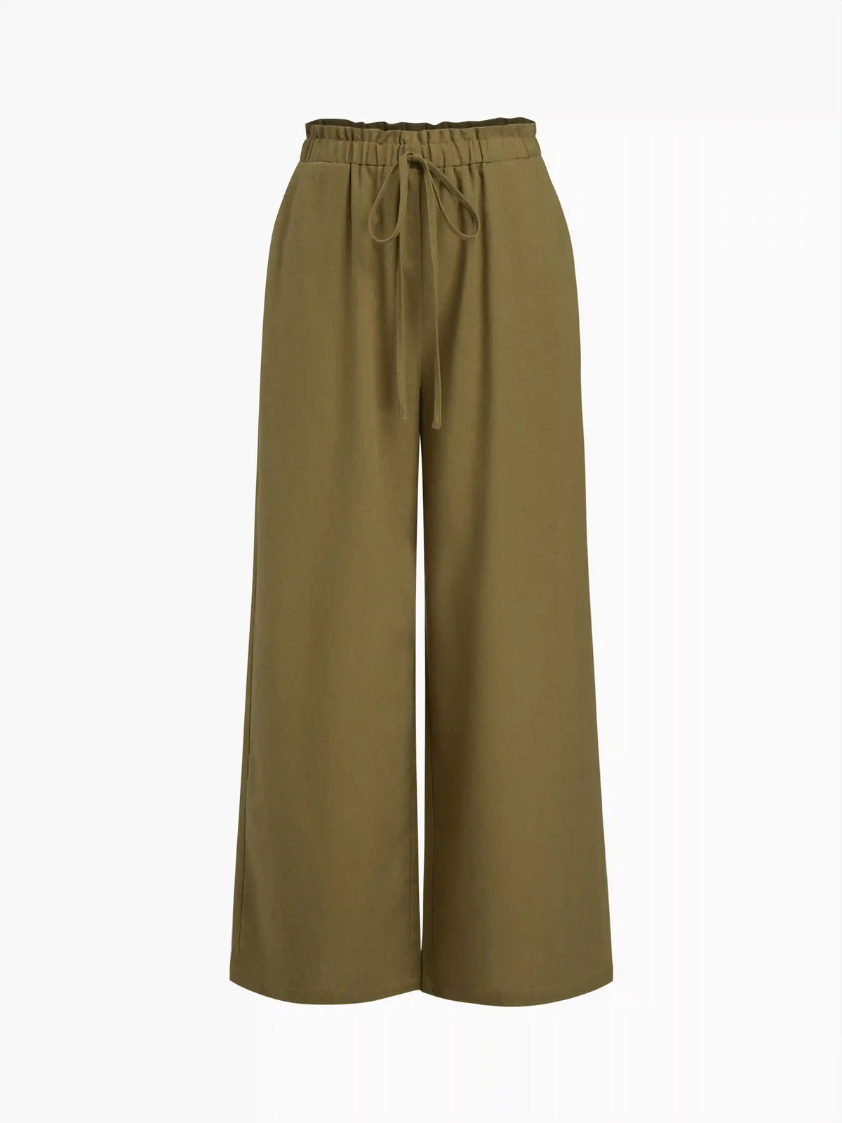Linen-blend Mid Rise Elastic Waist Wide Leg Trousers
