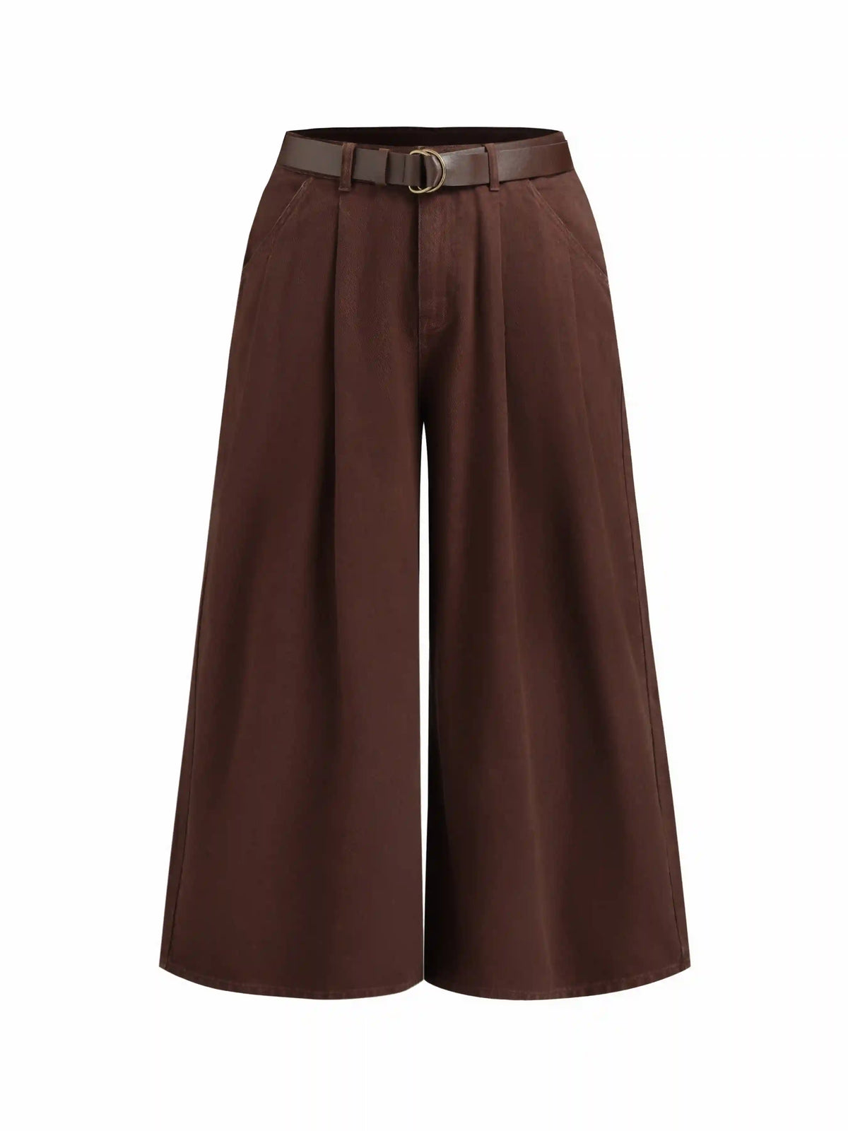 Denim Low Rise Pleated Wide Leg Jeans With Belt Curve & Plus