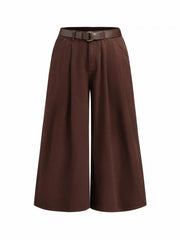 Denim Low Rise Pleated Wide Leg Jeans With Belt Curve & Plus