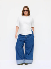 Cotton-blend Ruched Twist Mid-length Sleeve Tee Curve & Plus